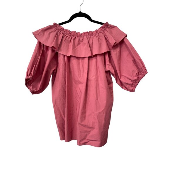 Listicle Blouse Size Medium Ruffle Neck Short Sleeve Pink Cotton Feminine Chic - Picture 4 of 9